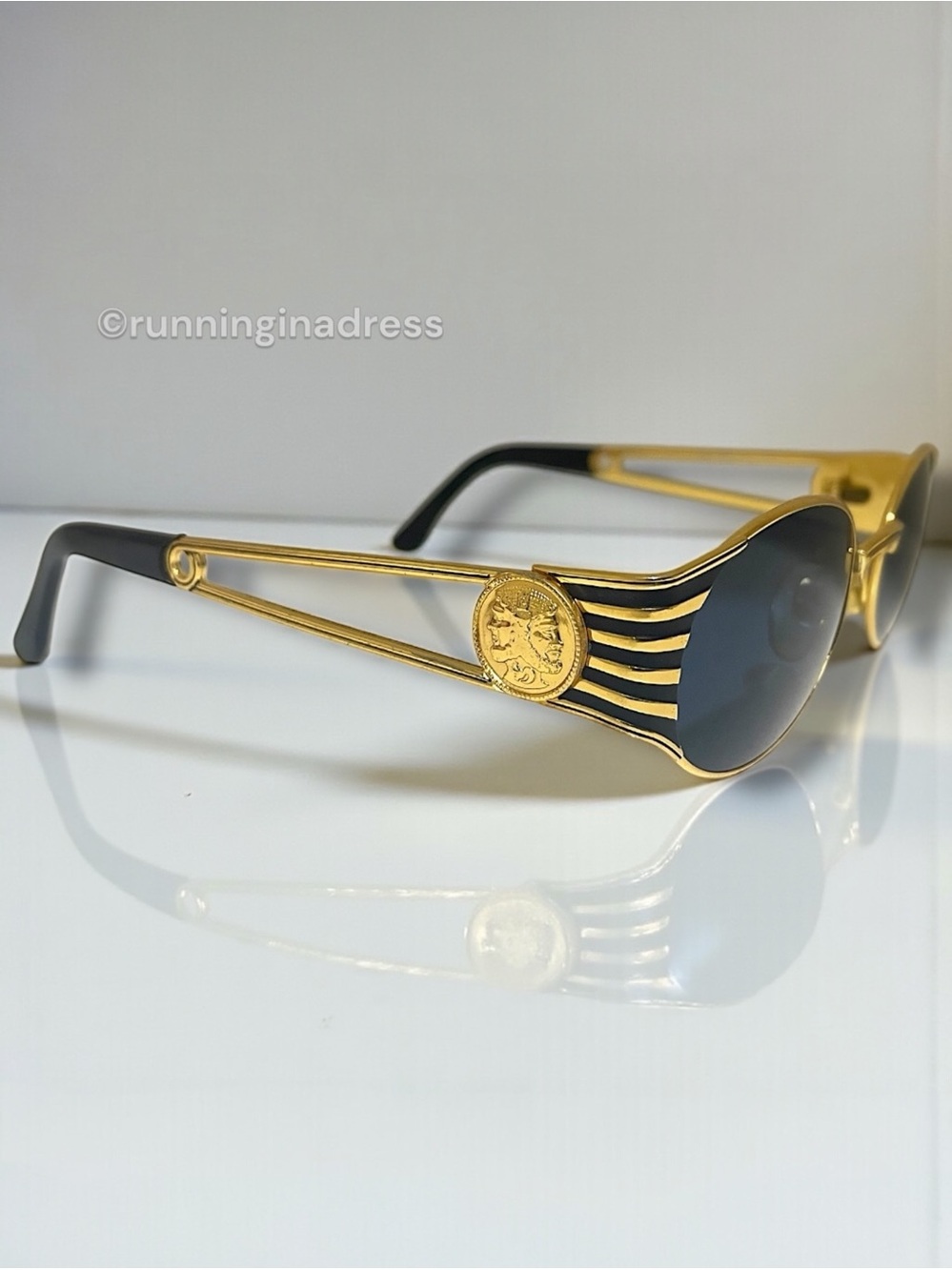 Vintage Fendi FS 300 Sunglasses Gold Black Oval Roman Coin Safety Pin 90s ODB - Picture 12 of 16